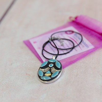 teal love bird pendant